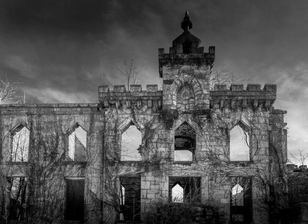 old abandoned castle at dusk